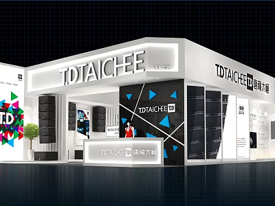 Modern TDTAICEE Exhibition Booth Design With White Exterior And Blue Triangular Patterns 3d model