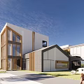 Modern School Building Exterior Design With Wooden Elements And Glass Curtain Walls