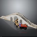 White Wooden Arch Bridge Toy Setup With Red Truck And Cargo Details