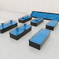 Mall Store Display Counters With Black Base Blue Surface And Glass Design 3d model