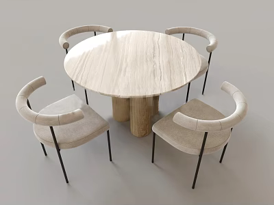 Modern Round Table And Chair Set With Curved Armchairs Beige Fabric And Black Metal Legs 3d model