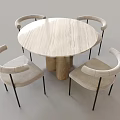 Modern Round Table And Chair Set With Curved Armchairs Beige Fabric And Black Metal Legs