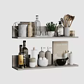 Modern Spice Bottles on Kitchen Shelves with Herbs Cooking Utensils and Cookbook