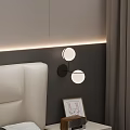 Modern Two Round Lights Wall Lamp On Bedroom Bedhead Dark Wall With Framed