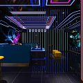 Modern KTV Interior Design Featuring Neon Lights Sofa Bar Counter And Screen 3d model