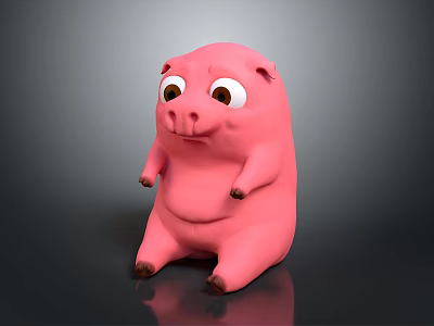 Pink Cartoon Pig Character With Big Eyes Sitting In Plump Body Design 3d model