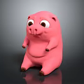 Pink Cartoon Pig Character With Big Eyes Sitting In Plump Body Design