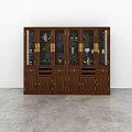 Classic Wooden Display Cabinets With Glass Doors Showcasing Decorative Vases And Jars