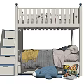 Kids Bunk Bed with Staircase Drawers Cozy Bedding and Stuffed Toys for Bedroom