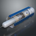 Cylindrical Precision Mechanical Device With Silver Body Blue Mesh Covering And Golden Rings