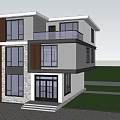 Modern Two Story Detached Villa With Large Windows Balcony And Green Surroundings