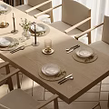 Minimalist Wooden Dining Table Set with Chairs Tableware and Decorative Candles