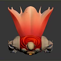 Superhero 3D Character Model With Golden Helmet Red Cape Yellow Chest Emblem And Blue Bodysuit