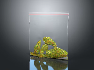 Dried Green Plants with Yellow Accents Stored in Transparent Ziplock Bag 3d model