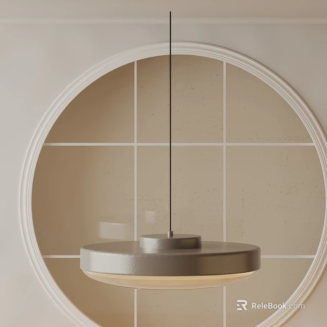 Modern Pendant Light in Interior with Circular Grid Wall Decor Design 3d model