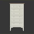 White Chest of Drawers with Brown Wooden Top and Multiple Storage Drawers