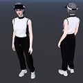 Woman In White Sleeveless Top Black Pants White Shoes And Black Headband Front Back Views