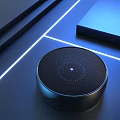 Round Wireless Speaker With Modern Design And Blue Lighting On Sleek Tabletop 3d model