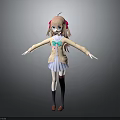 Child With Pink Twin Tails Green Bow Beige Coat White Dress Red Shoes Arms Outstretched
