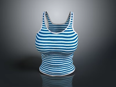 Blue And White Striped Fitted Tank Top For Women's Everyday Casual Wear 3d model