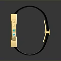 Luxury Golden Watch With White Dial Black Leather Strap And Green Accents