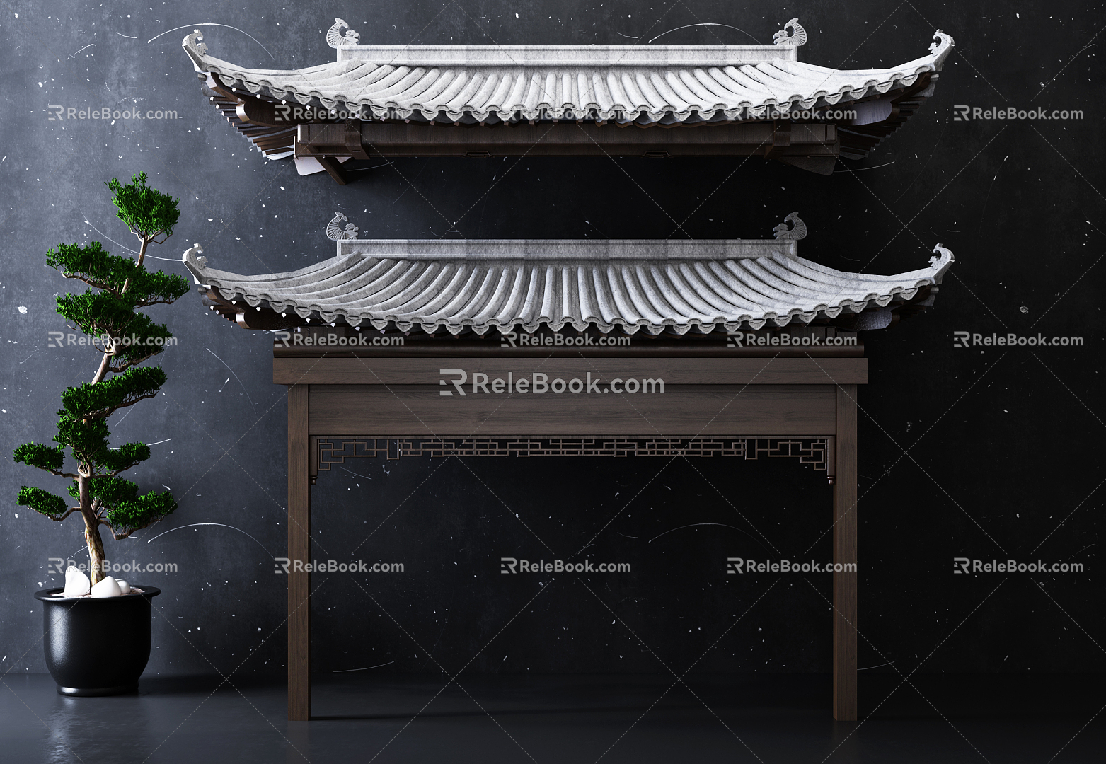 Chinese-style eaves door head 3d model