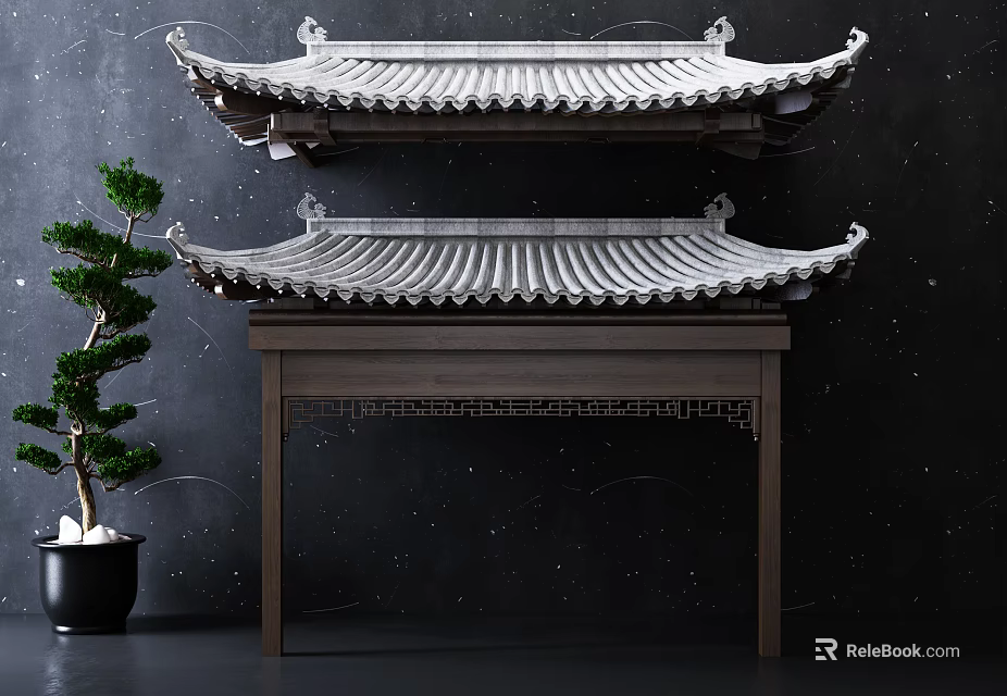 Traditional Chinese Architectural Components With Classic Roof Eaves Wooden Frames And Tile Details 3d model 