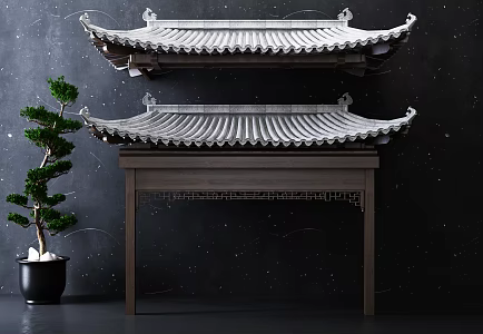 Chinese-style eaves door head 3d model
