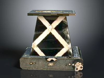 Vintage Electronic Photography Device With Black White Cross Pattern Wooden Base 3d model