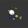 Colorful Characters And Creatures With Blue Yellow Red Figures And White Flower Sphere