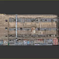 Cartoon Scene of Old Corner Multi Story Building With Peeling Walls Broken Windows Colorful Graffiti