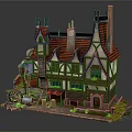 Cartoon Style Fantasy House With Pointed Roofs Chimneys And Colorful Exterior Details