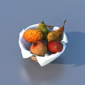 Fresh Assorted Fruits in Wicker Basket with White Cloth Including Kiwano Pear and Apple