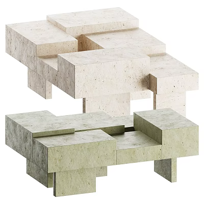 Modern Geometric Coffee Table With Stacked Block Design And Marble Surface 3d model