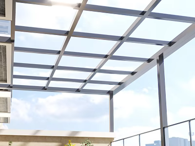 Modern Glass Roof Sunroom Structure With Metal Frame And Clear Sky View 3d model