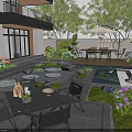 Beautiful Courtyard Garden With Outdoor Furniture Stone Pathway And Water Feature