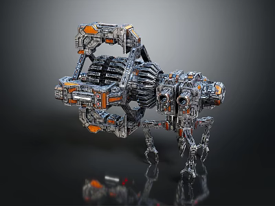 Futuristic Mechanical Creature With Intricate Metal Design Multi Legged Structure And Orange Accents 3d model