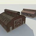 Two European Style Architecture Buildings With Wooden Structure Sloped Roof And Windows