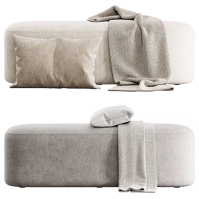 Cozy Soft Fabric Sofa Bench With Light Gray Pillows And Knitted Blanket 3d model