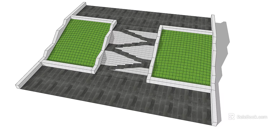 Park Landscape Design With Green Lawn Areas Intersecting Pathways And Paved Ground 3d model 
