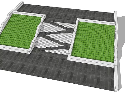 Park Landscape Design With Green Lawn Areas Intersecting Pathways And Paved Ground 3d model