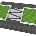 Park Landscape Design With Green Lawn Areas Intersecting Pathways And Paved Ground