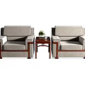 Gray Leisure Sofa Set With Wooden Arms And Coffee Table With Books And Potted Plant