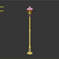 Vintage Street Lamp With Green Pole Black Lantern Shade And Gold Accents