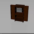 Dark Red Wooden Storage Cabinet With Glass Panel Multiple Shelves And Wine Rack