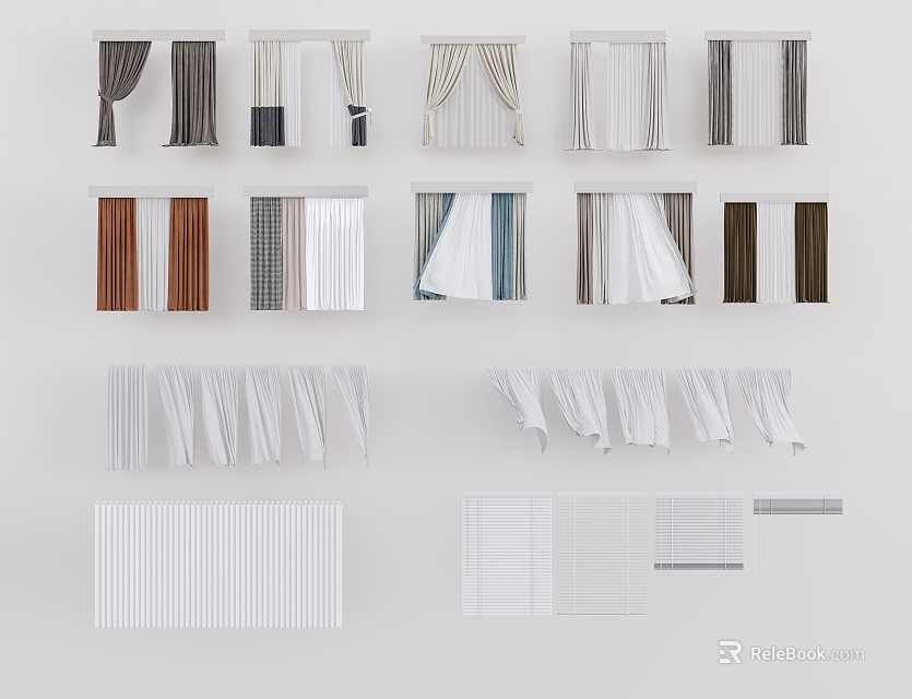 Modern Curtains With Various Styles Colors And Materials For Home Decor 3d model 