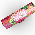 Vibrant Floral Patterned Shoulder Bag With Pink Green Yellow Colors And Metallic Clasp