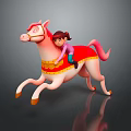 Pink Horse With Little Girl Riding Red Saddle Yellow Trim And Running Pose Toy Figure