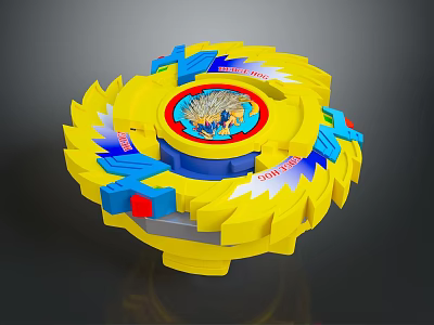 Yellow Spinning Battle Top Weapon With Blue Red Accents And Burning Dragon Design 3d model