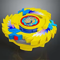 Yellow Spinning Battle Top Weapon With Blue Red Accents And Burning Dragon Design